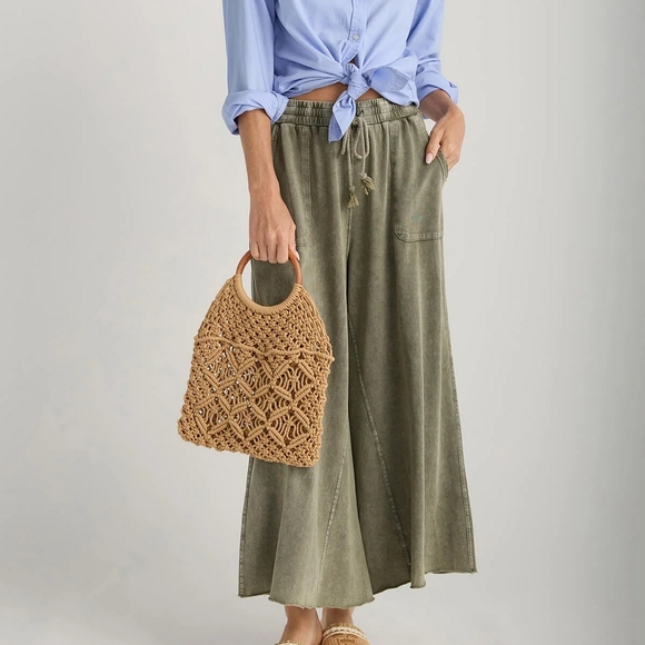 easel Pants - NWT Easel Wide Leg Knit Pants In Ash Green Large Cotton